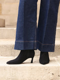 Secured Black Faux Suede Stiletto Ankle Boots
