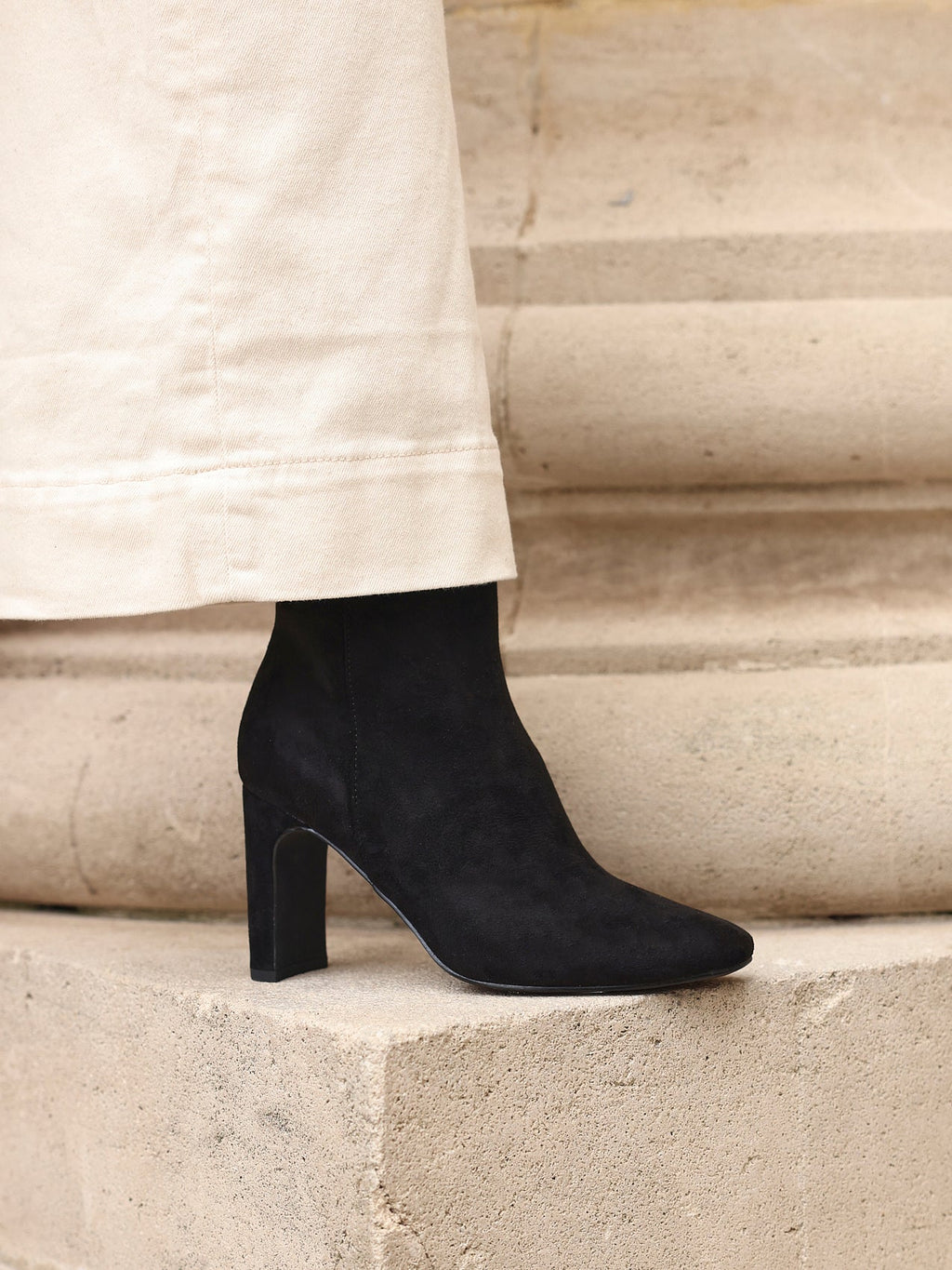 Glance Black Faux Suede Heeled Ankle Boots