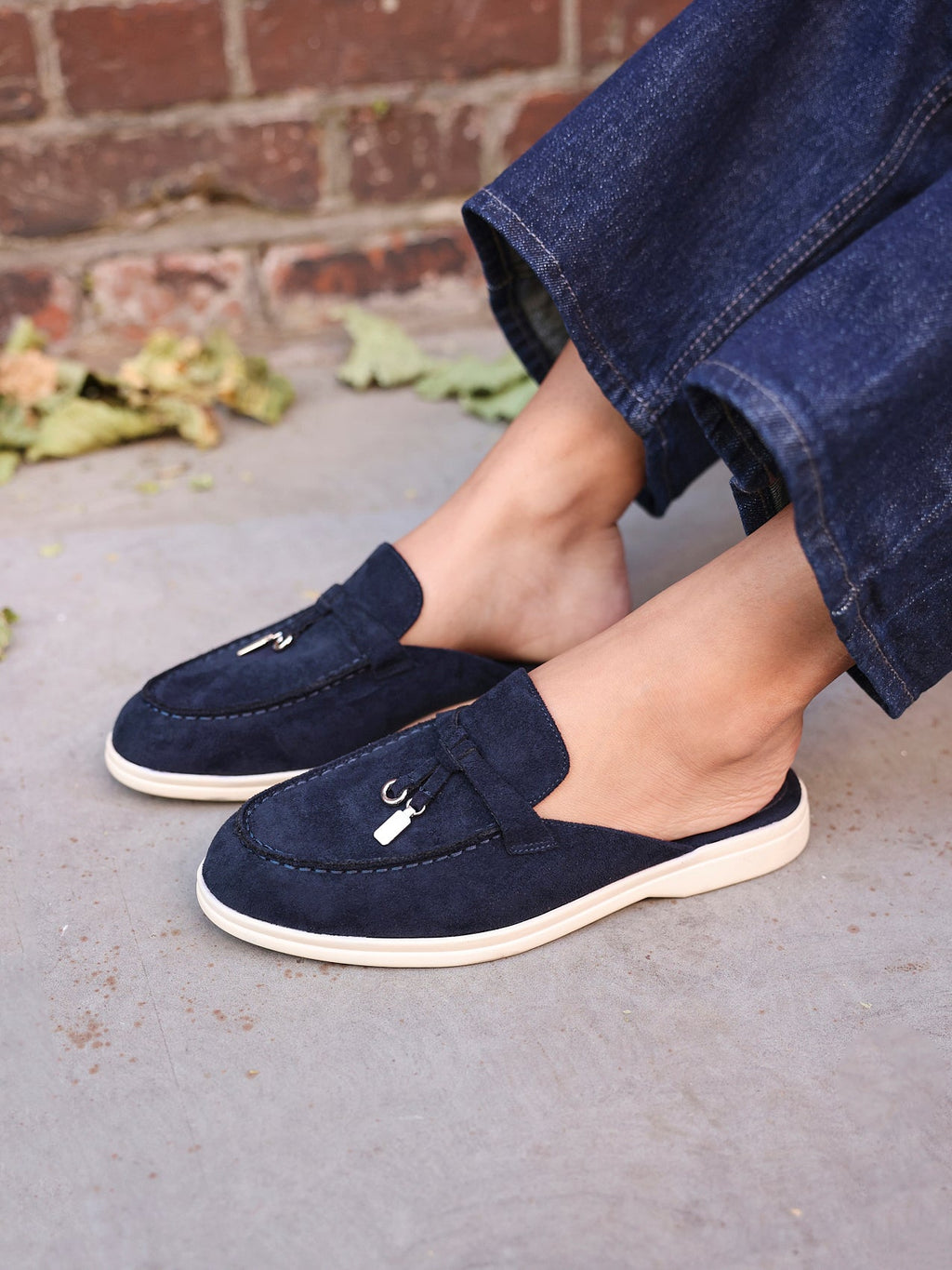 Alix Navy Faux Suede Slip On Mules
