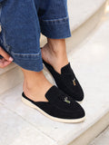 Alix Black Faux Suede Slip On Mules