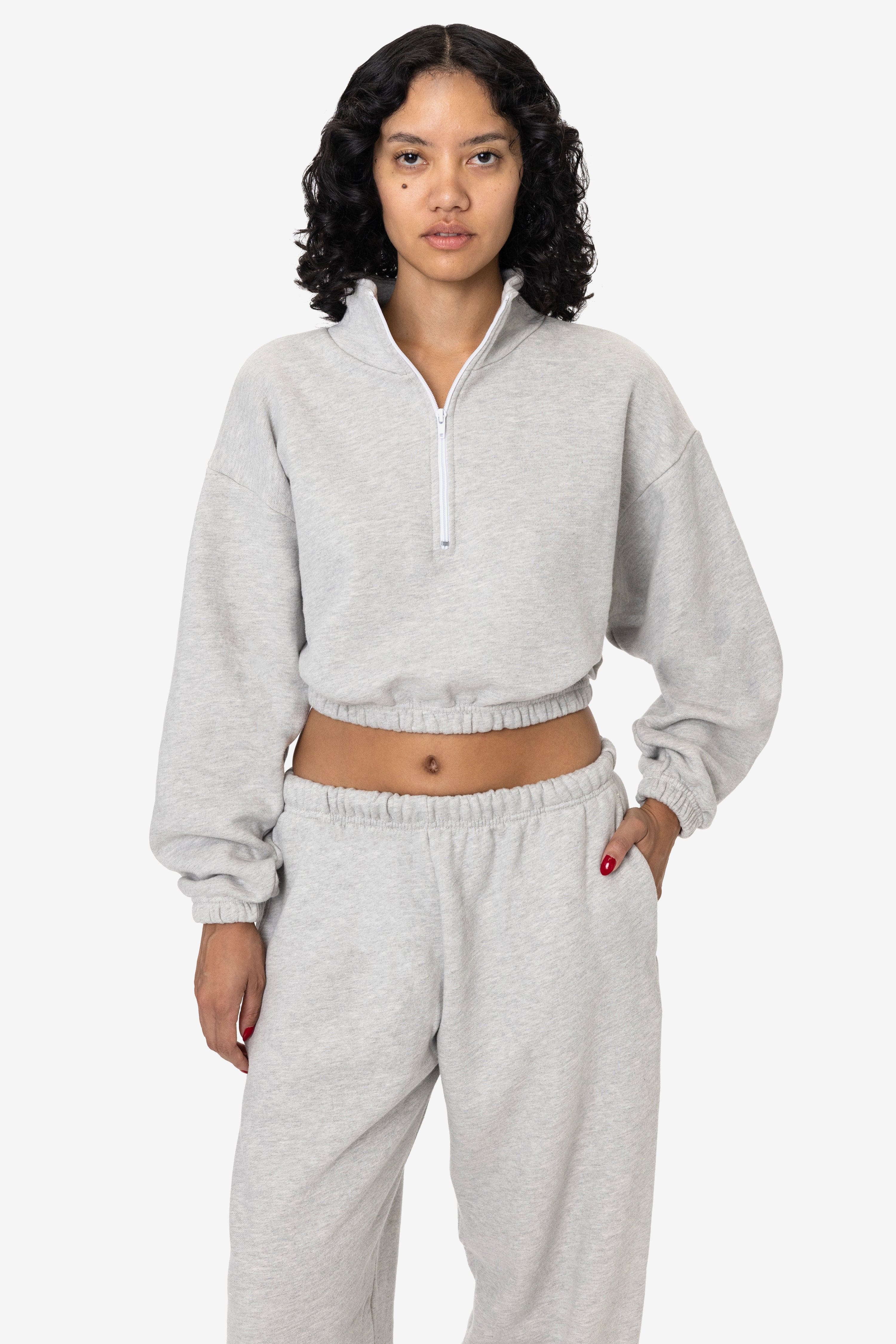 CF396 - Cotton Fleece Half Zip Cropped Pullover