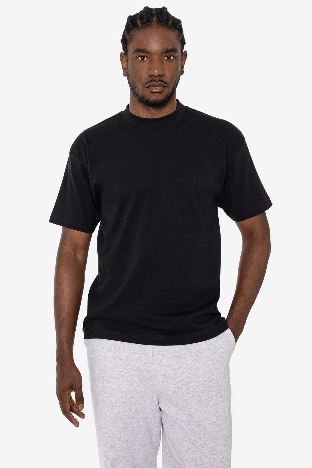 2017MN - 6.0oz Mock Crew Neck Heavy Combed Cotton T-Shirt