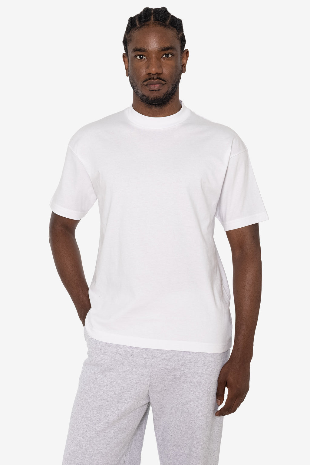 2017MN - 6.0oz Mock Crew Neck Heavy Combed Cotton T-Shirt