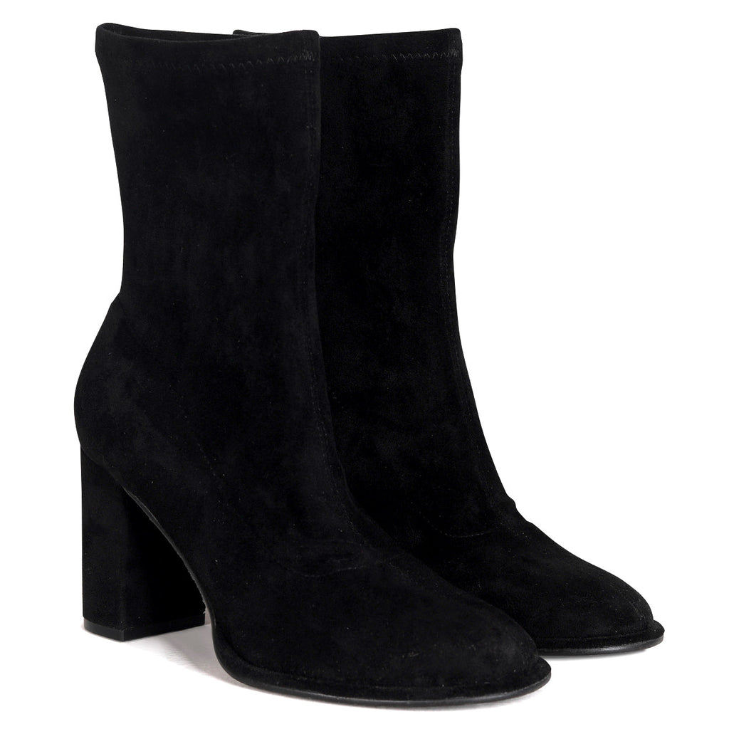 Bluebell Black Faux Suede Heeled Sock Boots