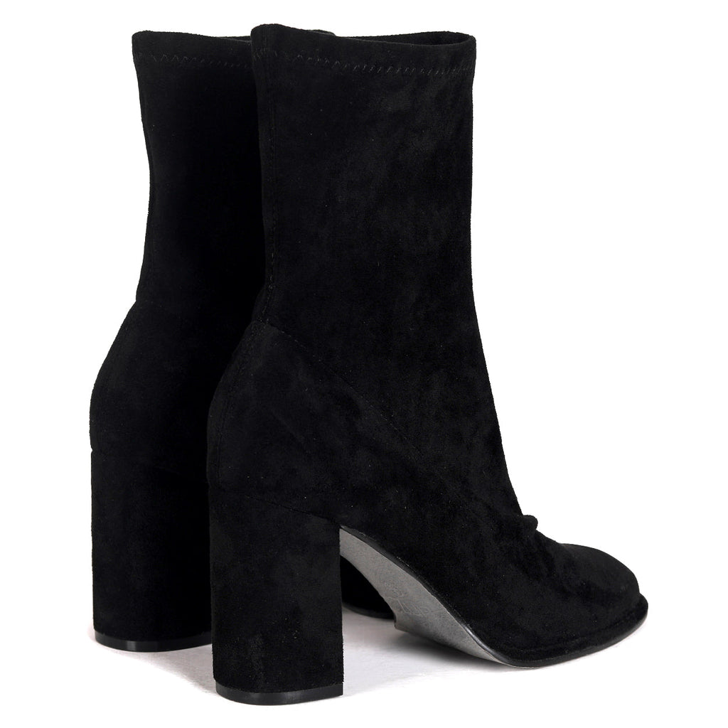 Bluebell Black Faux Suede Heeled Sock Boots