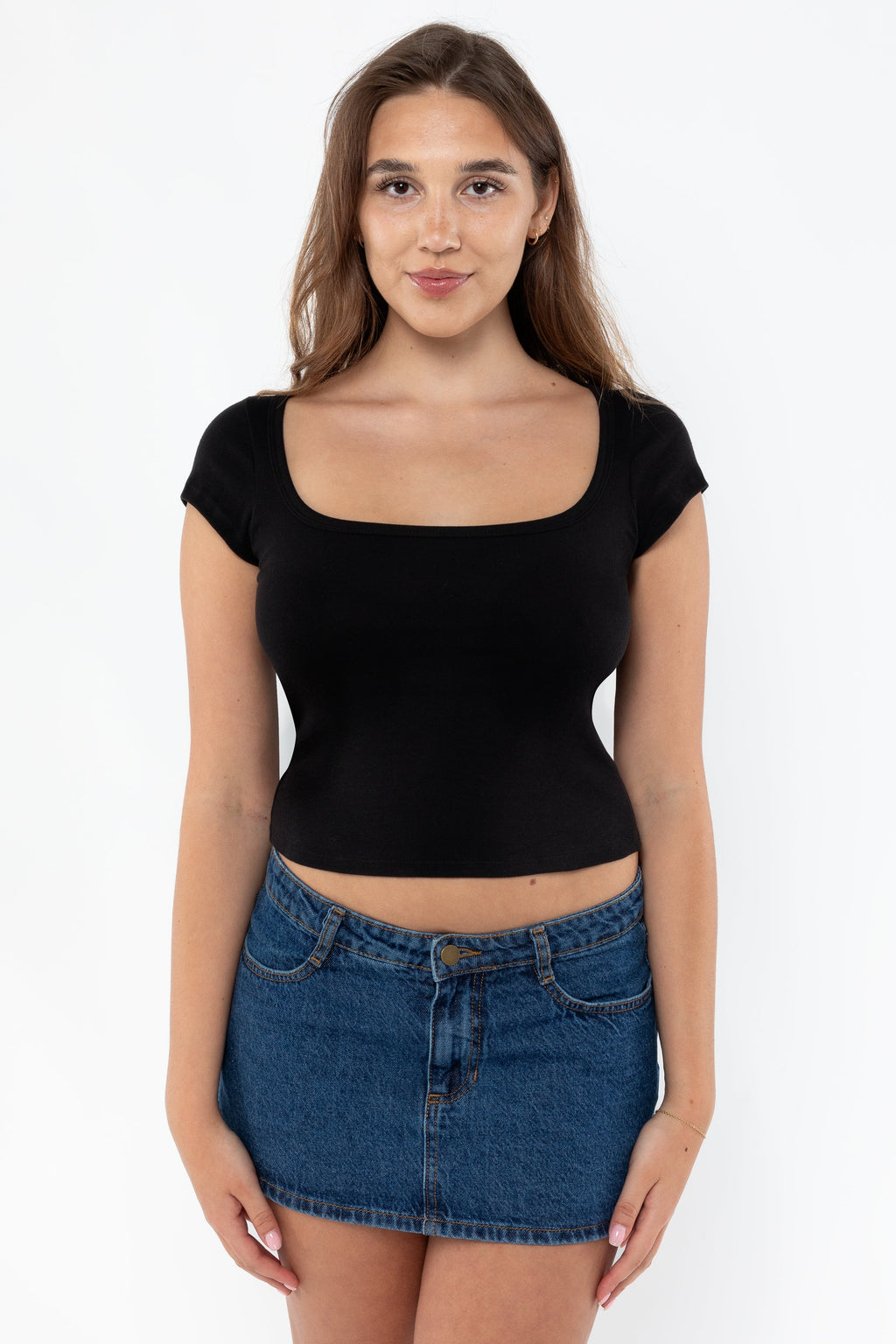 43023 - Baby Rib Square Neck Cap Sleeve Tee