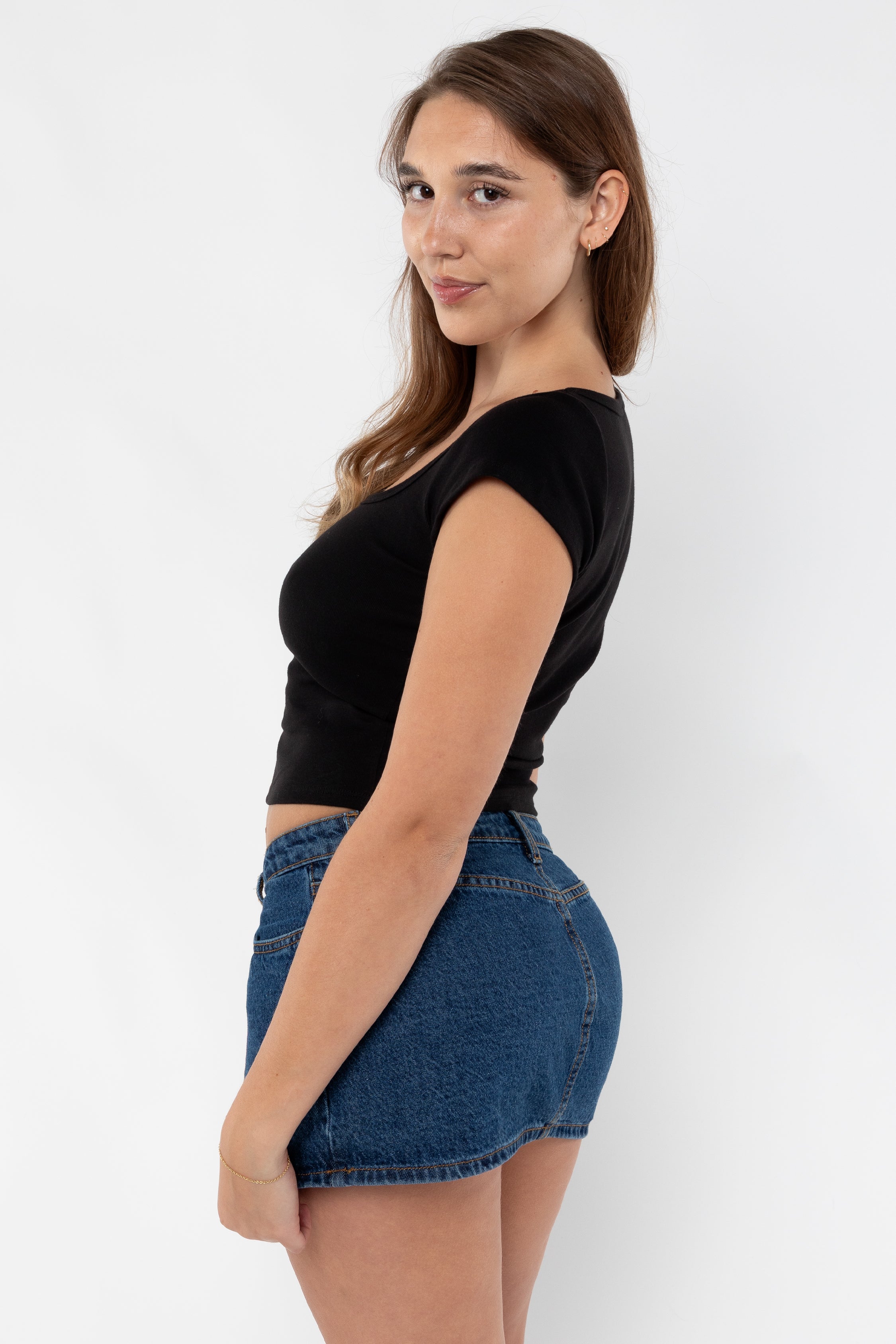 43023 - Baby Rib Square Neck Cap Sleeve Tee