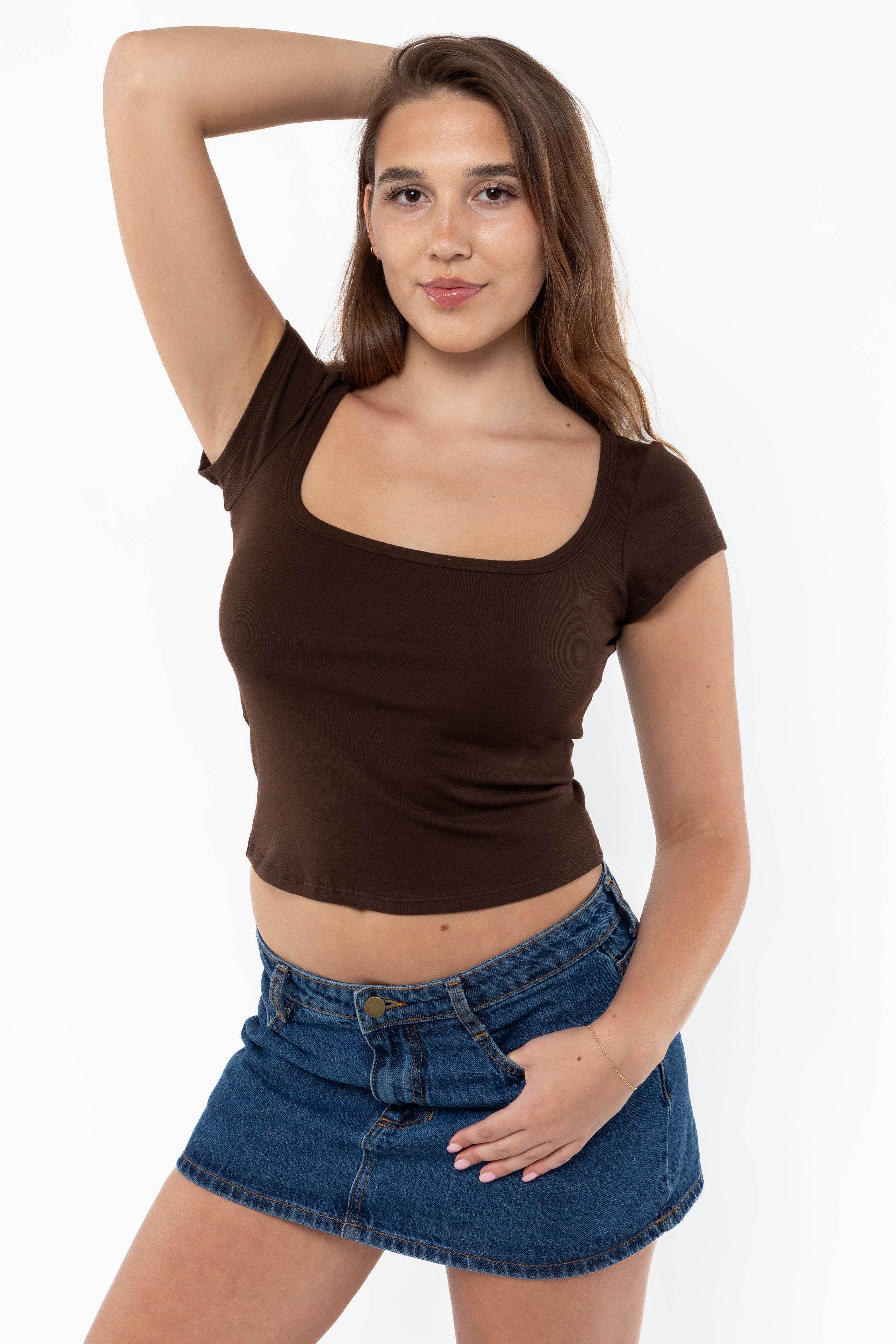 43023 - Baby Rib Square Neck Cap Sleeve Tee