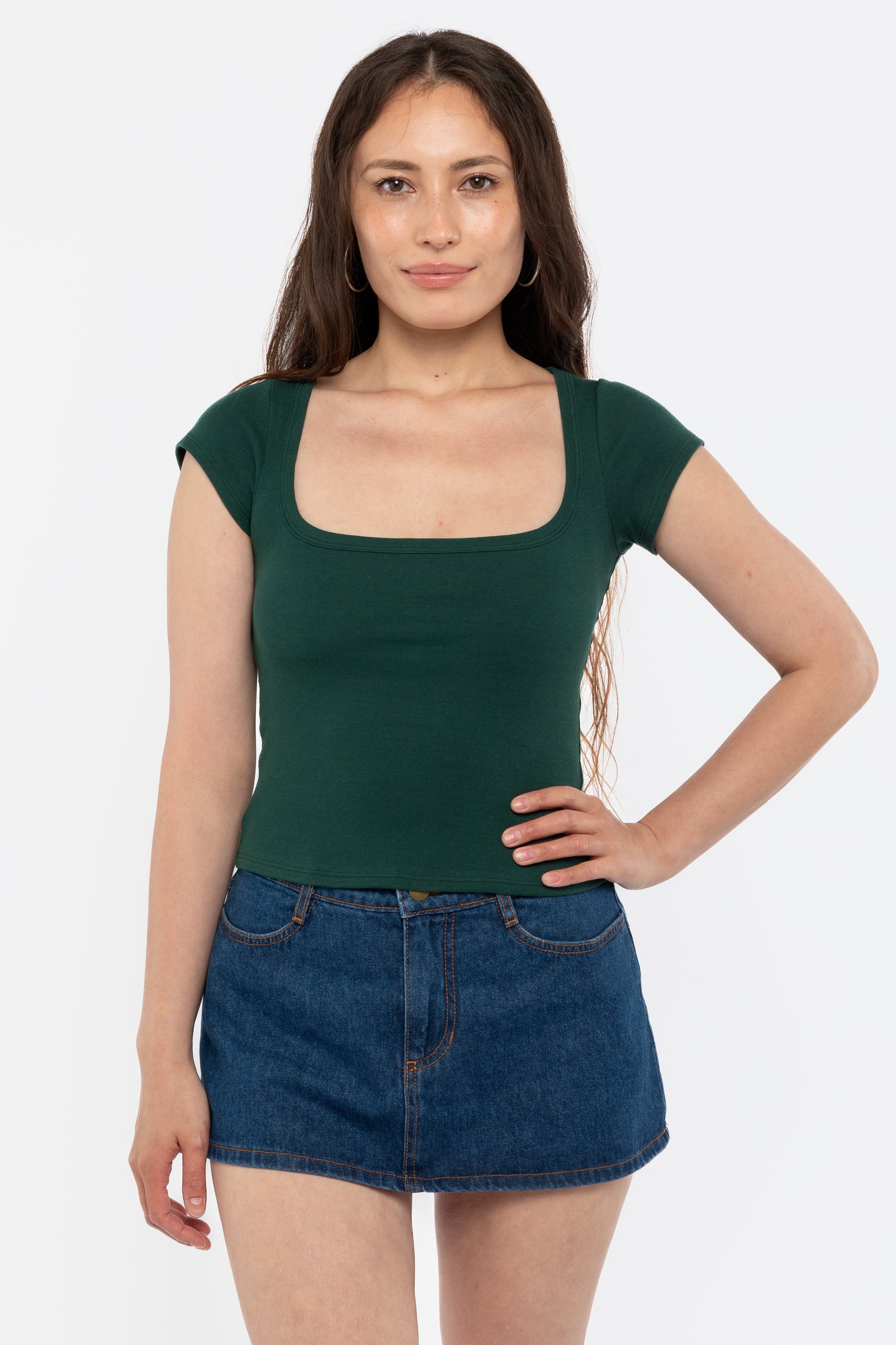 43023 - Baby Rib Square Neck Cap Sleeve Tee