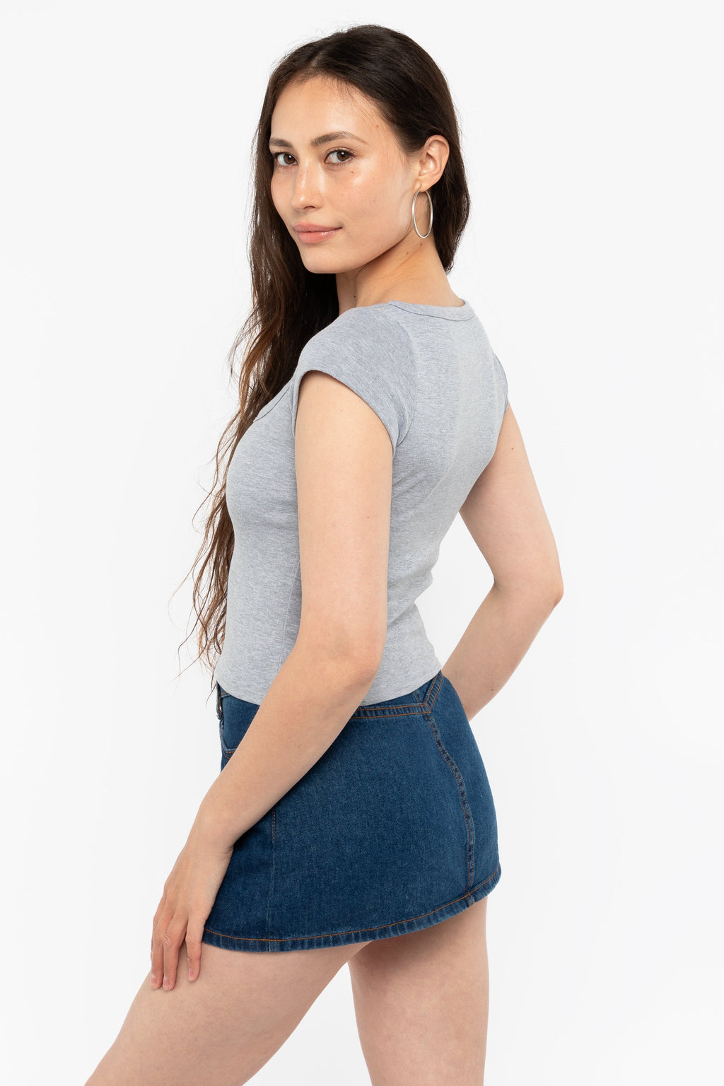 43023 - Baby Rib Square Neck Cap Sleeve Tee