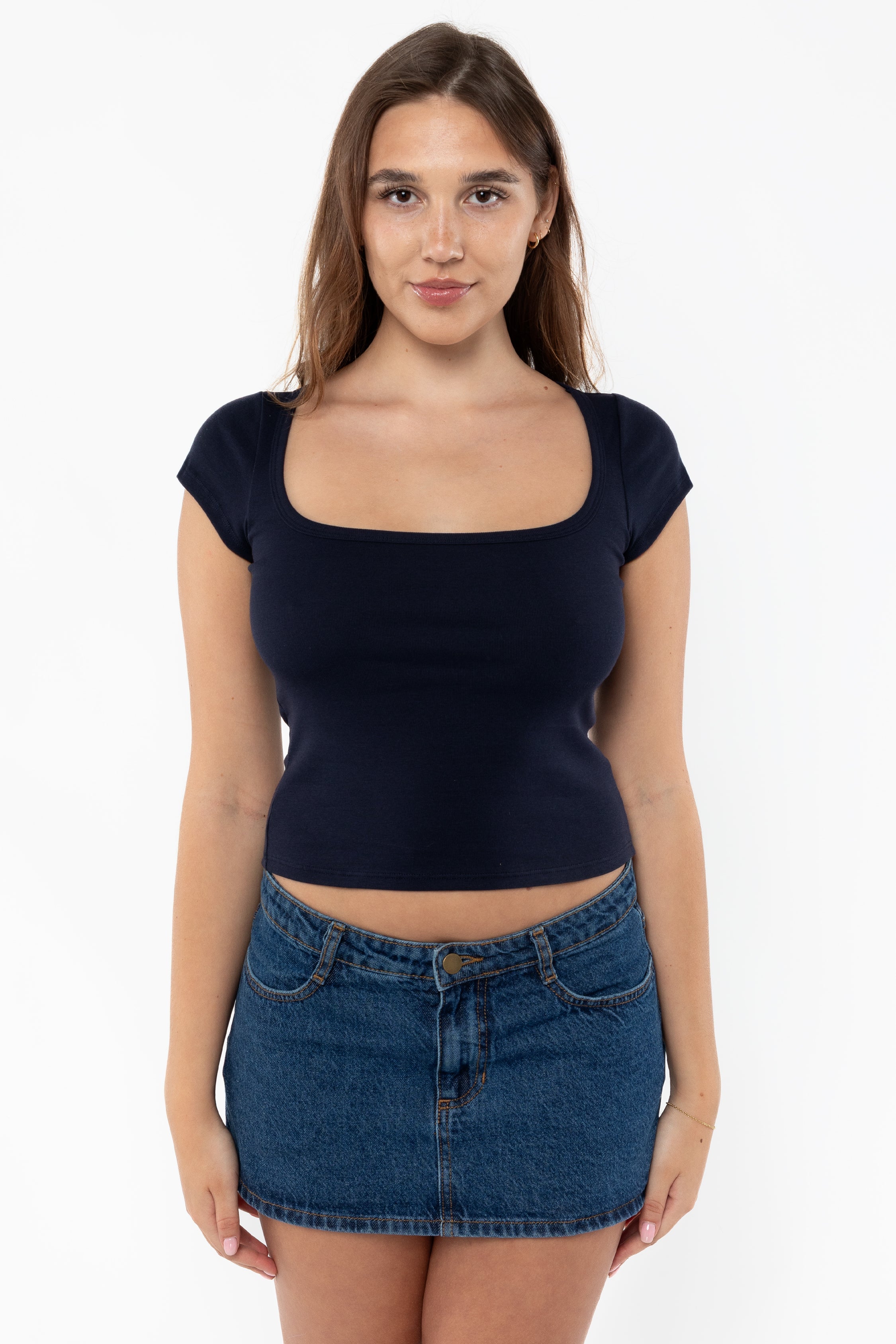 43023 - Baby Rib Square Neck Cap Sleeve Tee