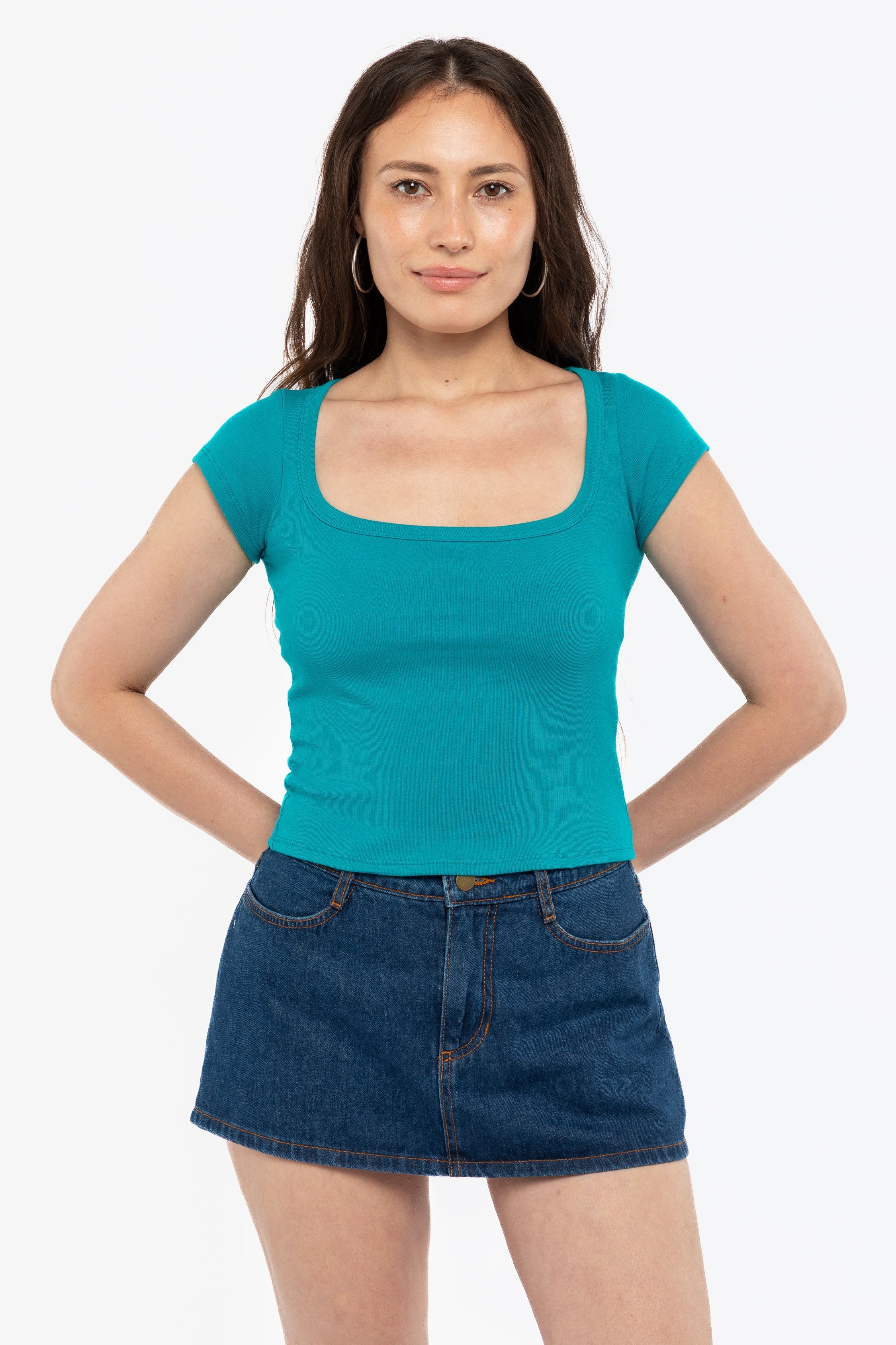 43023 - Baby Rib Square Neck Cap Sleeve Tee