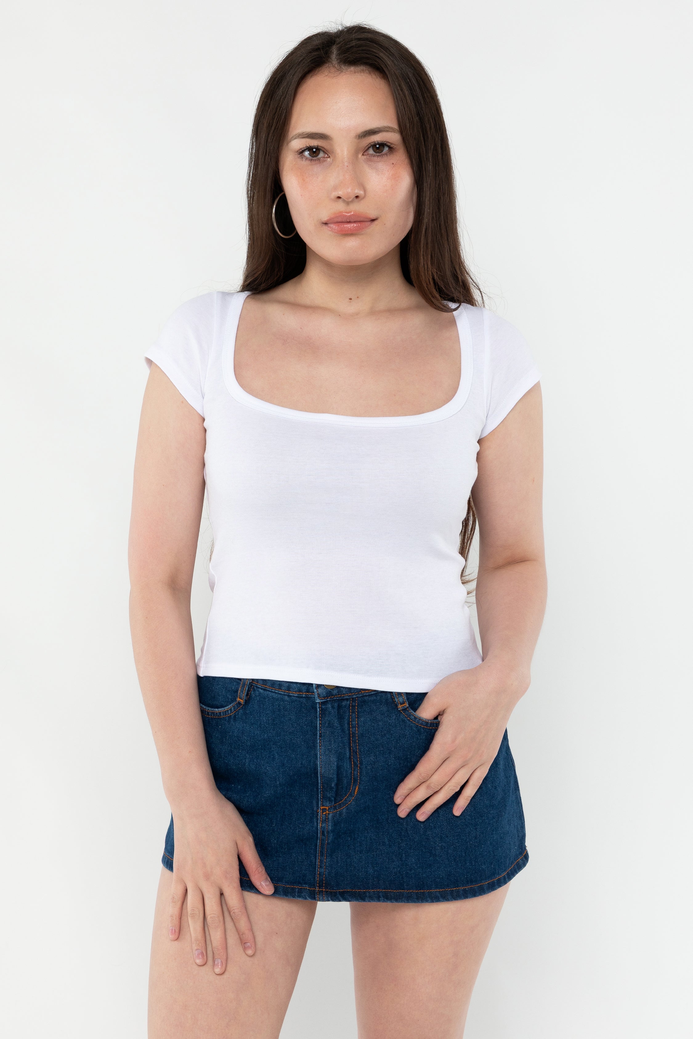 43023 - Baby Rib Square Neck Cap Sleeve Tee