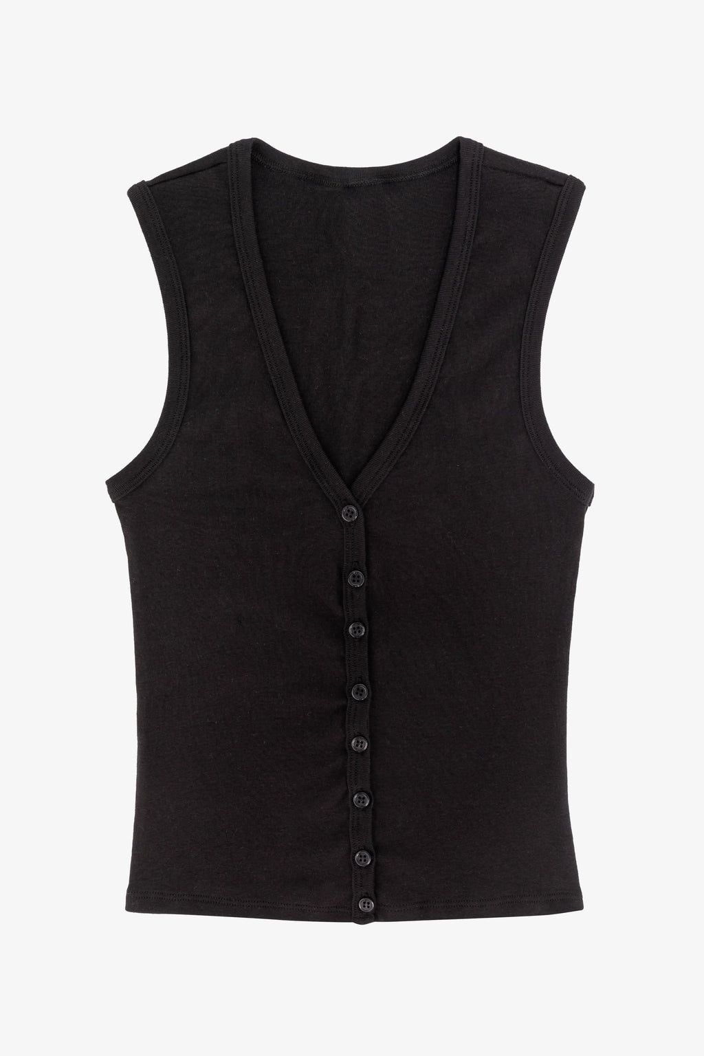 43575X - Baby Rib Sleeveless V Neck Button Up Top