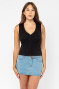 43575X - Baby Rib Sleeveless V Neck Button Up Top