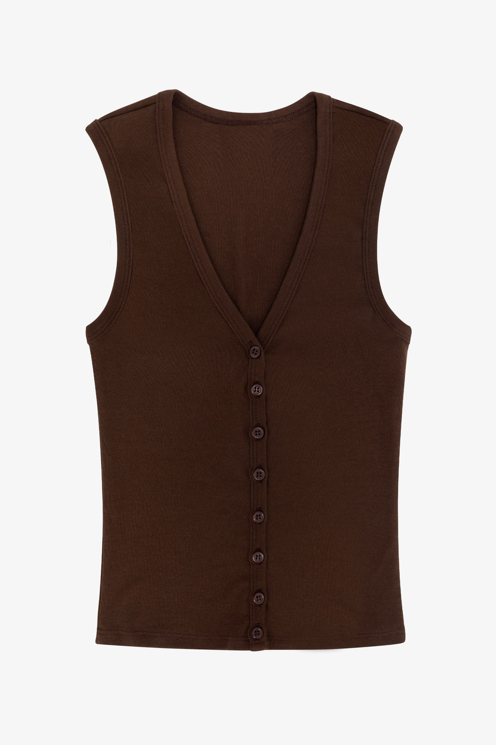 43575X - Baby Rib Sleeveless V Neck Button Up Top