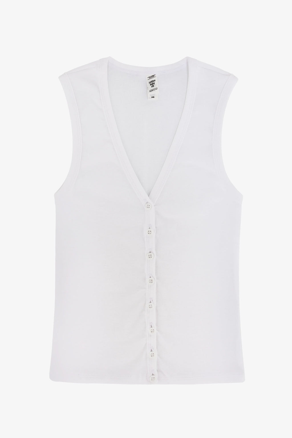 43575X - Baby Rib Sleeveless V Neck Button Up Top