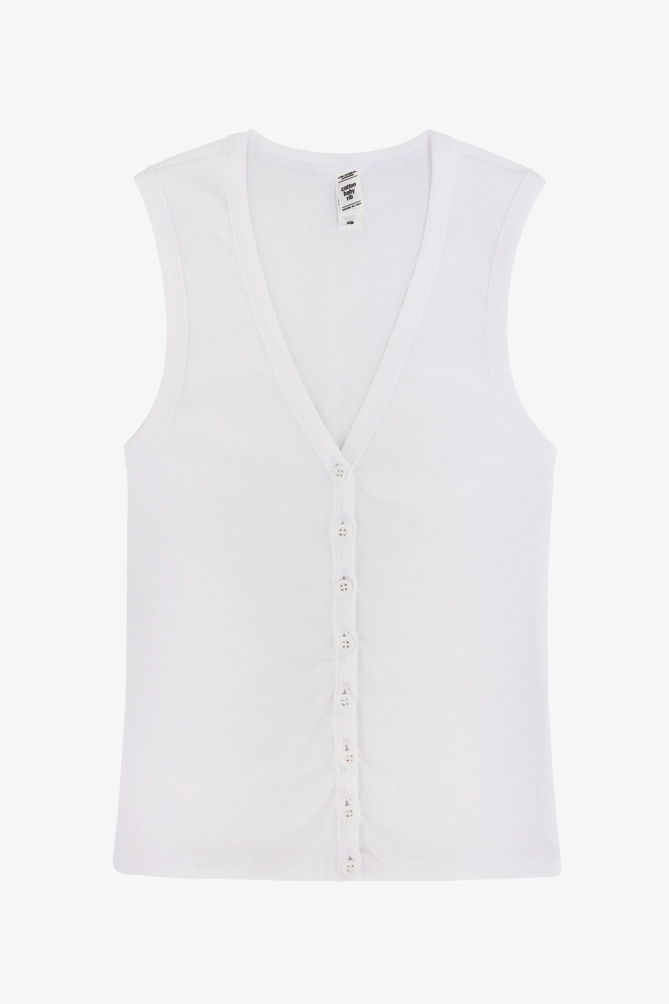 43575X - Baby Rib Sleeveless V Neck Button Up Top
