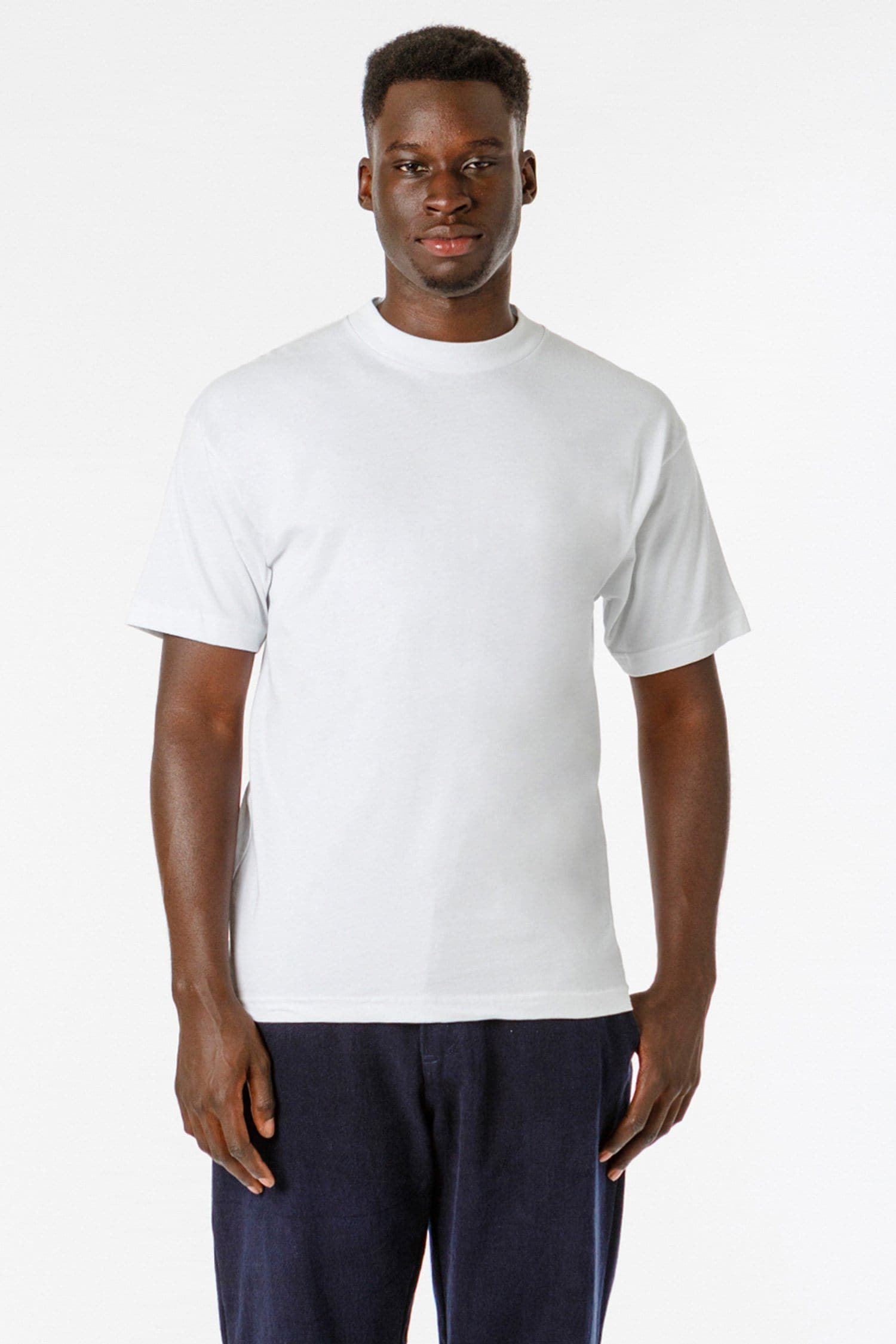2017MN - 6.0oz Mock Crew Neck Heavy Combed Cotton T-Shirt