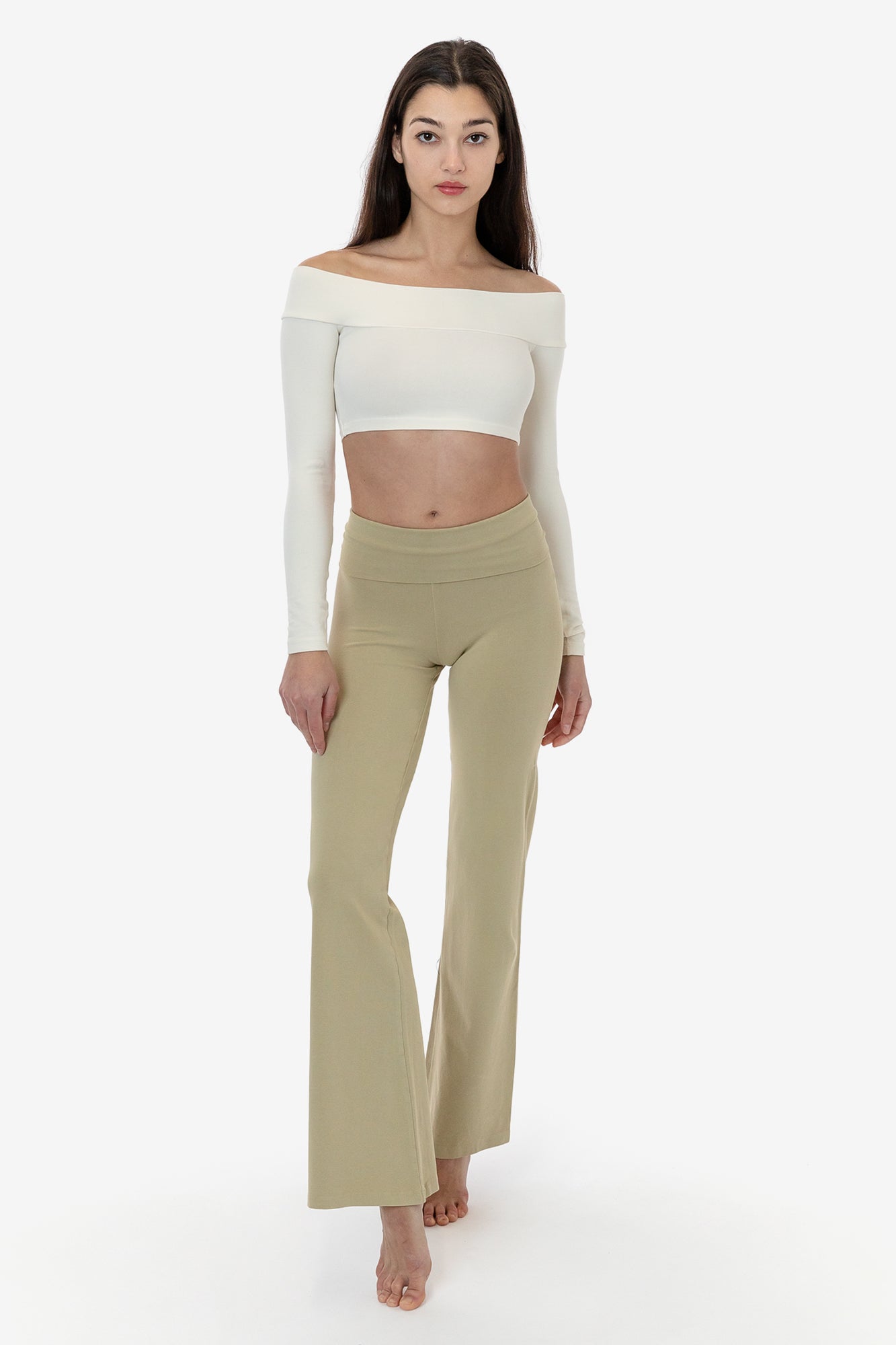 83074GD - Cotton Spandex Long Sleeve Off Shoulder Crop Top