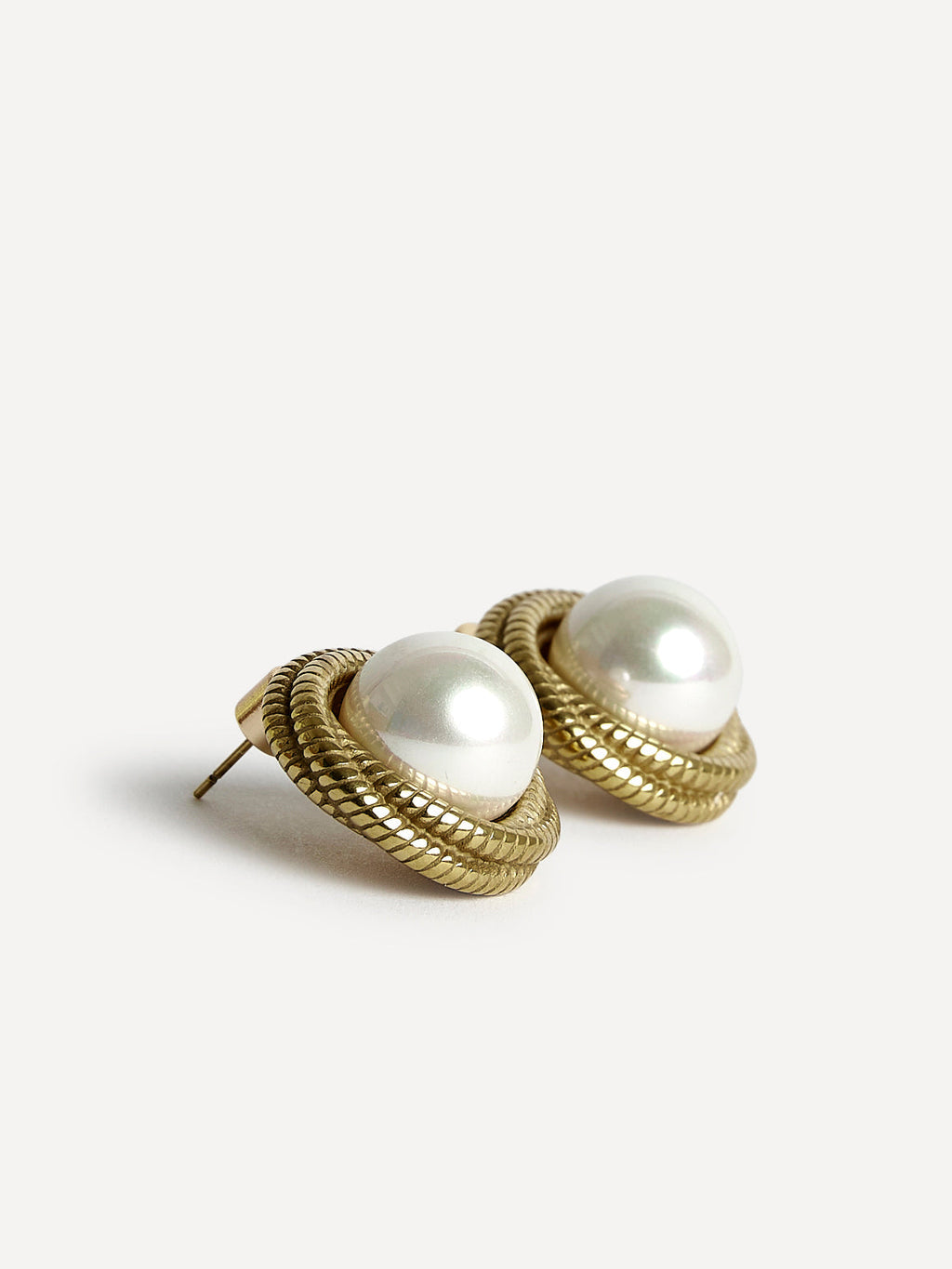 Afterglow Gold Pearl Twist Stud Earrings