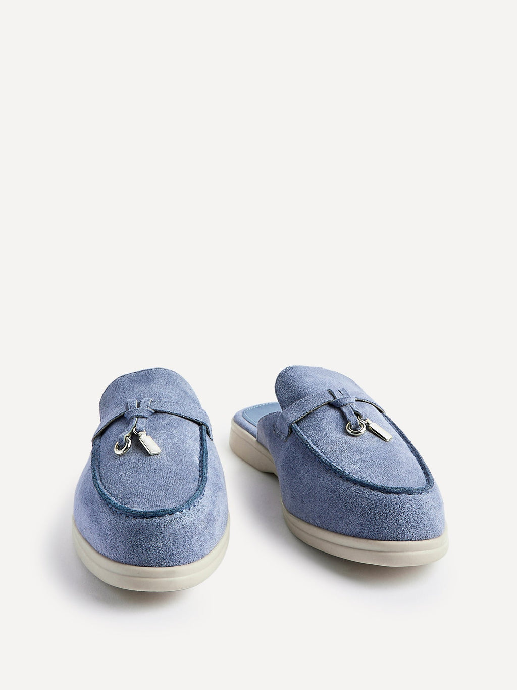 Alix Pale Blue Faux Suede Slip On Mules
