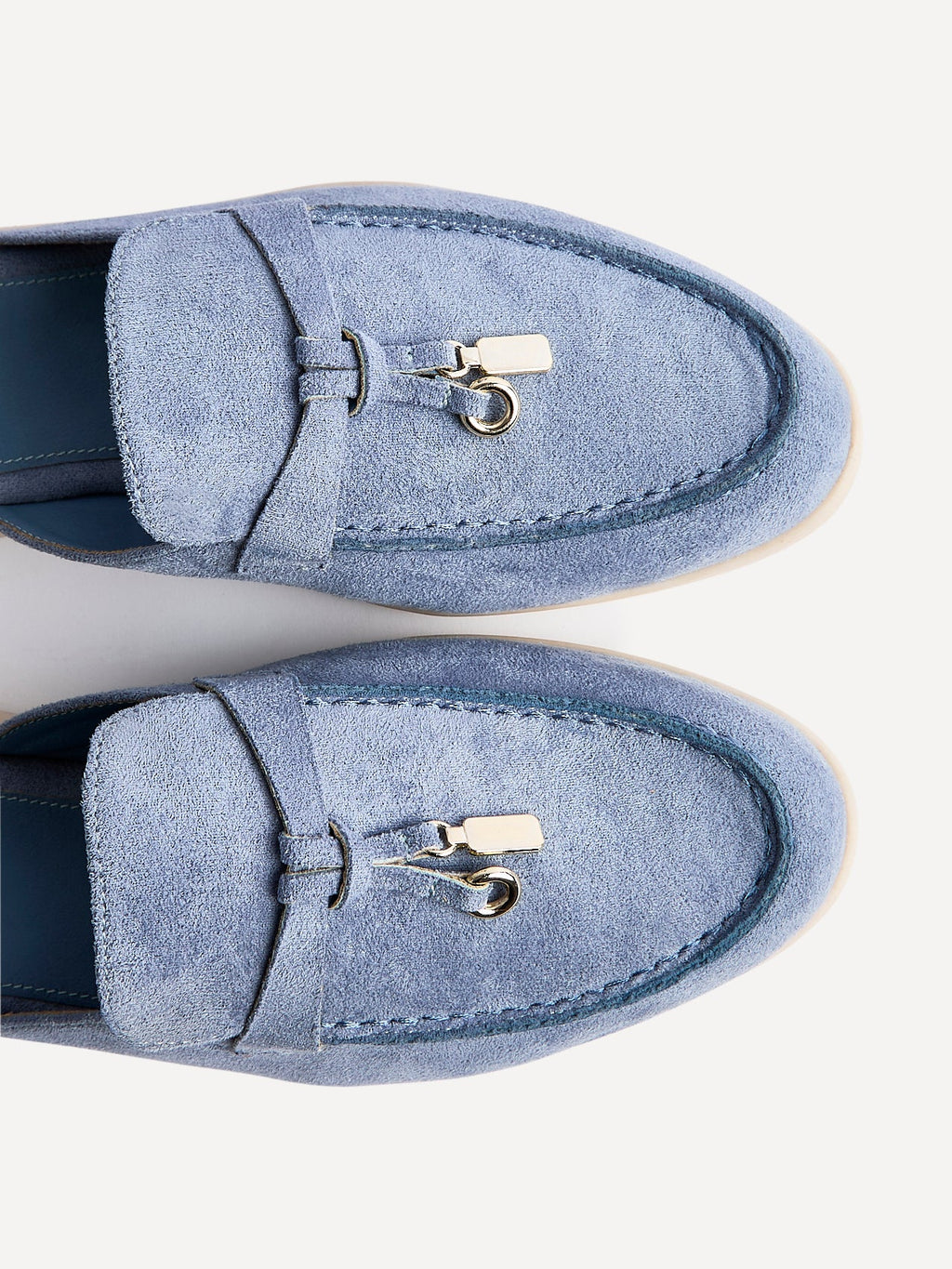 Alix Pale Blue Faux Suede Slip On Mules