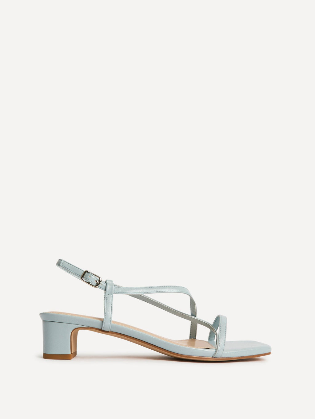 Arden Pale Blue Faux Leather Block Heeled Sandals