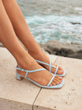 Arden Pale Blue Faux Leather Block Heeled Sandals