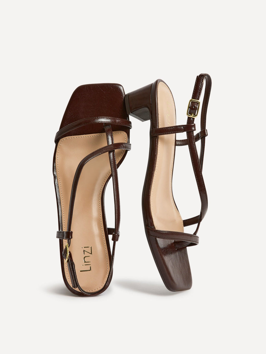 Arden Brown Faux Leather Block Heeled Sandals