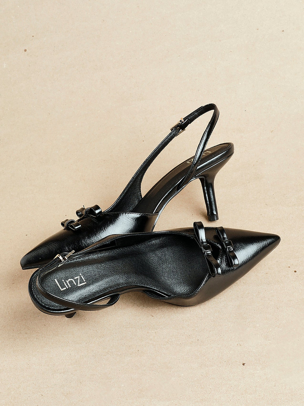 Aysha Black Faux Leather Bow Court Heels