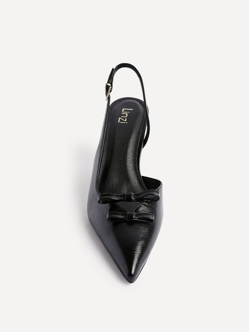 Aysha Black Faux Leather Bow Court Heels