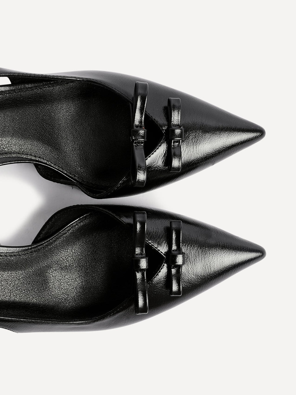 Aysha Black Faux Leather Bow Court Heels