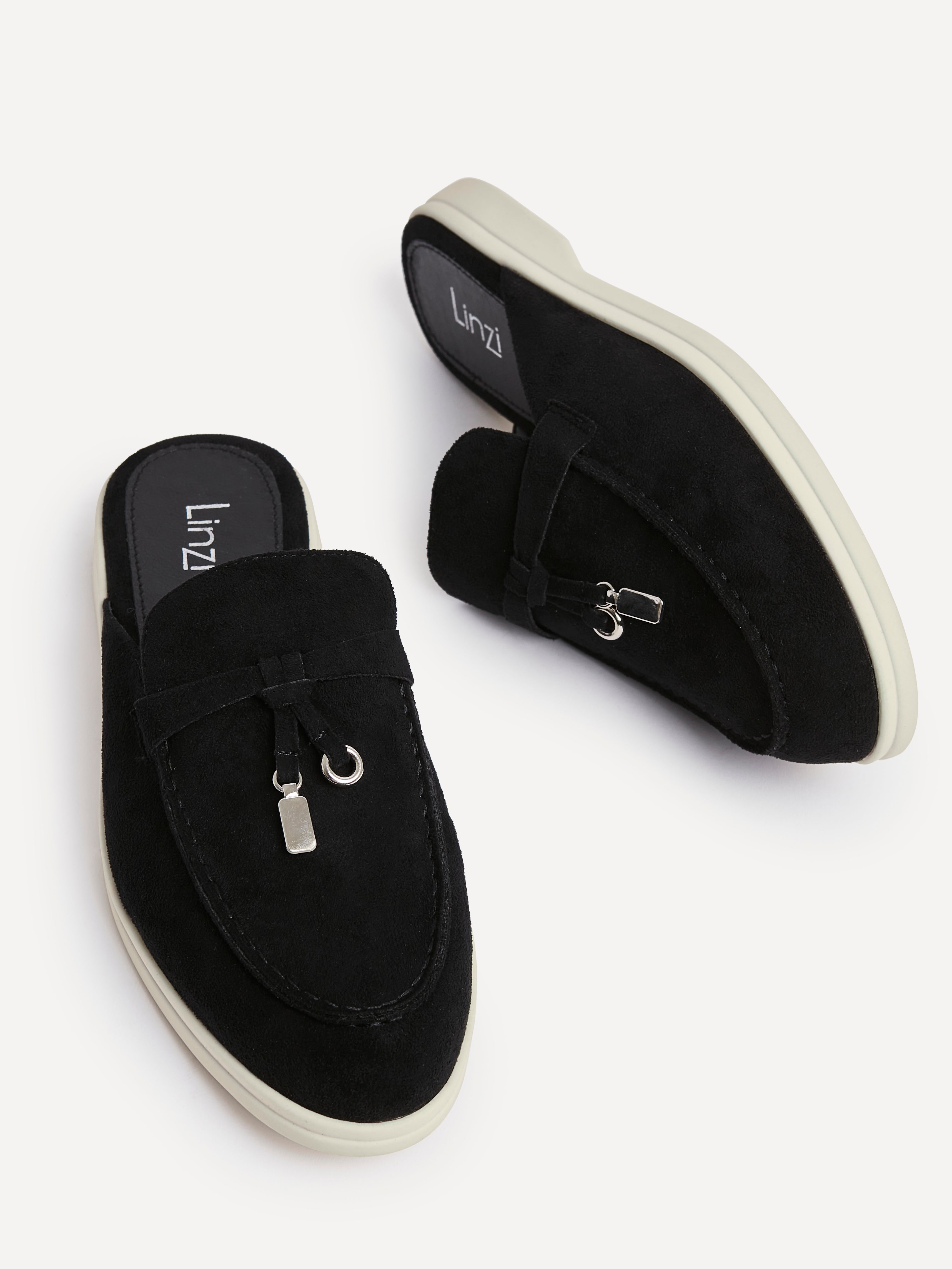 Alix Black Faux Suede Slip On Mules