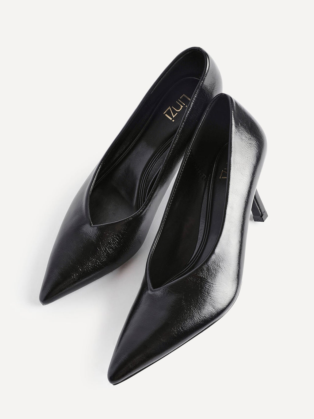 Bellamy Black Faux Leather V-Cut Court Heels