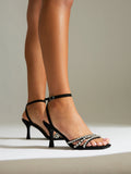 Bling Black Strappy Diamante Heels