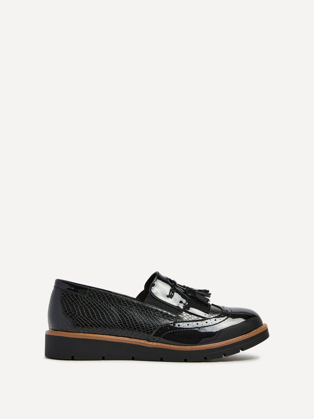 Bowen Black Patent & Lizard Faux Leather Loafers