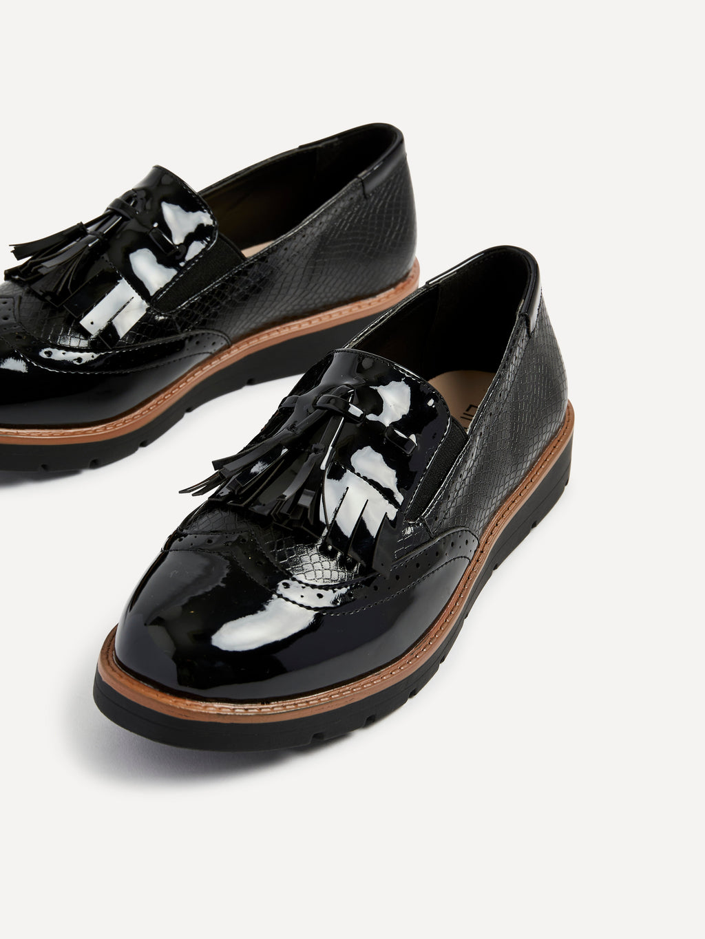 Bowen Black Patent & Lizard Faux Leather Loafers