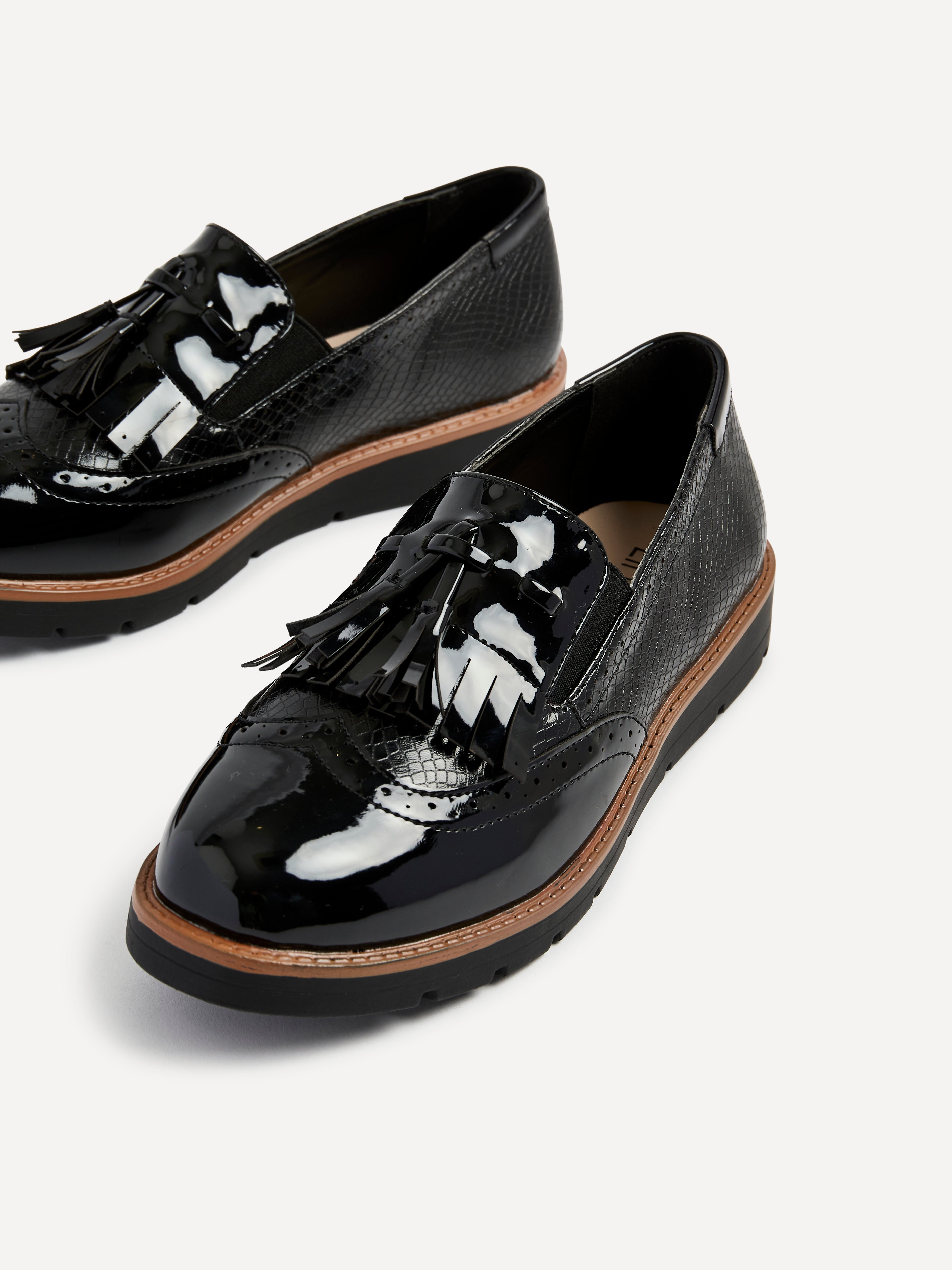 Bowen Black Patent & Lizard Faux Leather Loafers