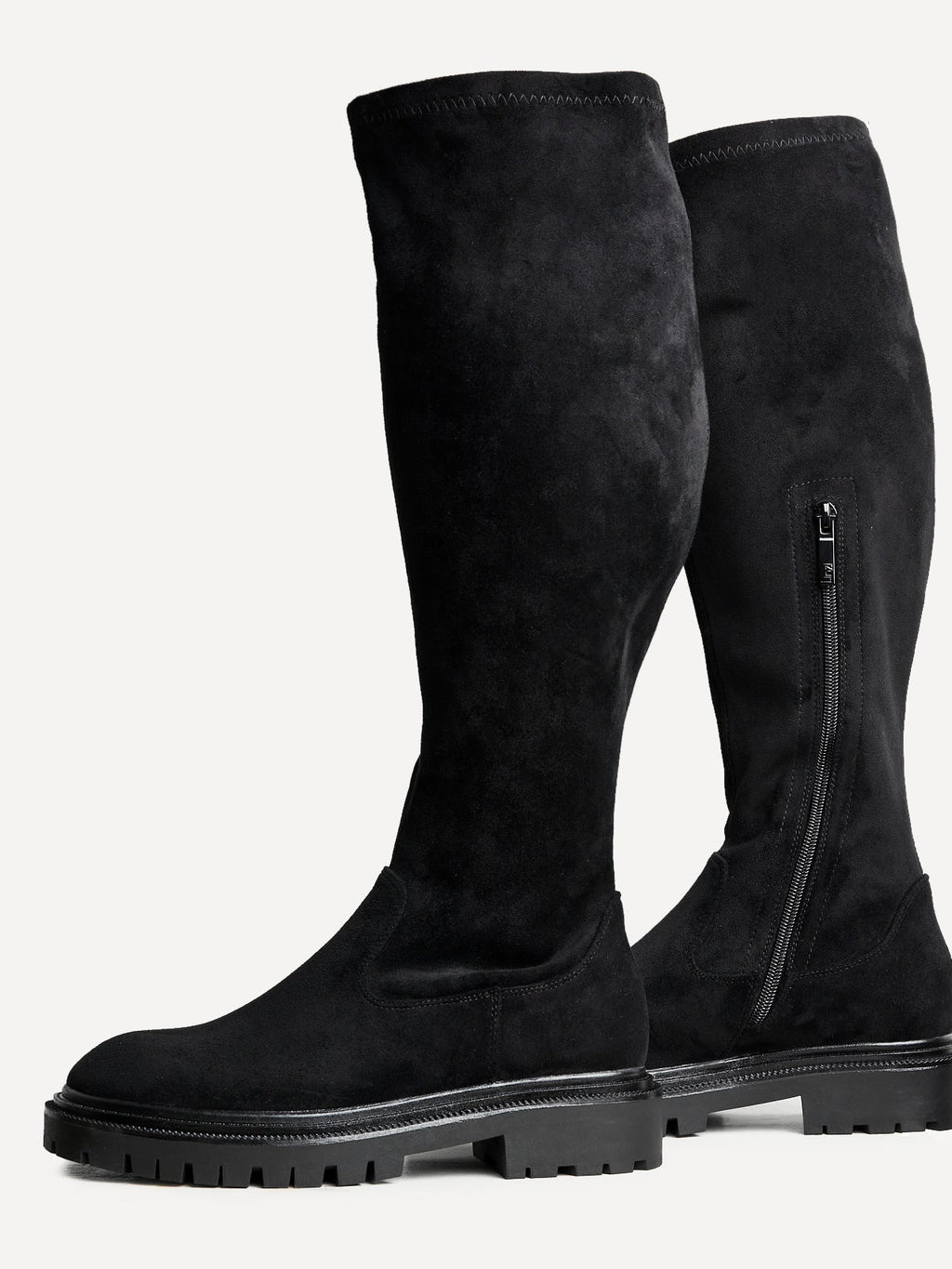 Briody Wide Fit Black Faux Suede Long Boots