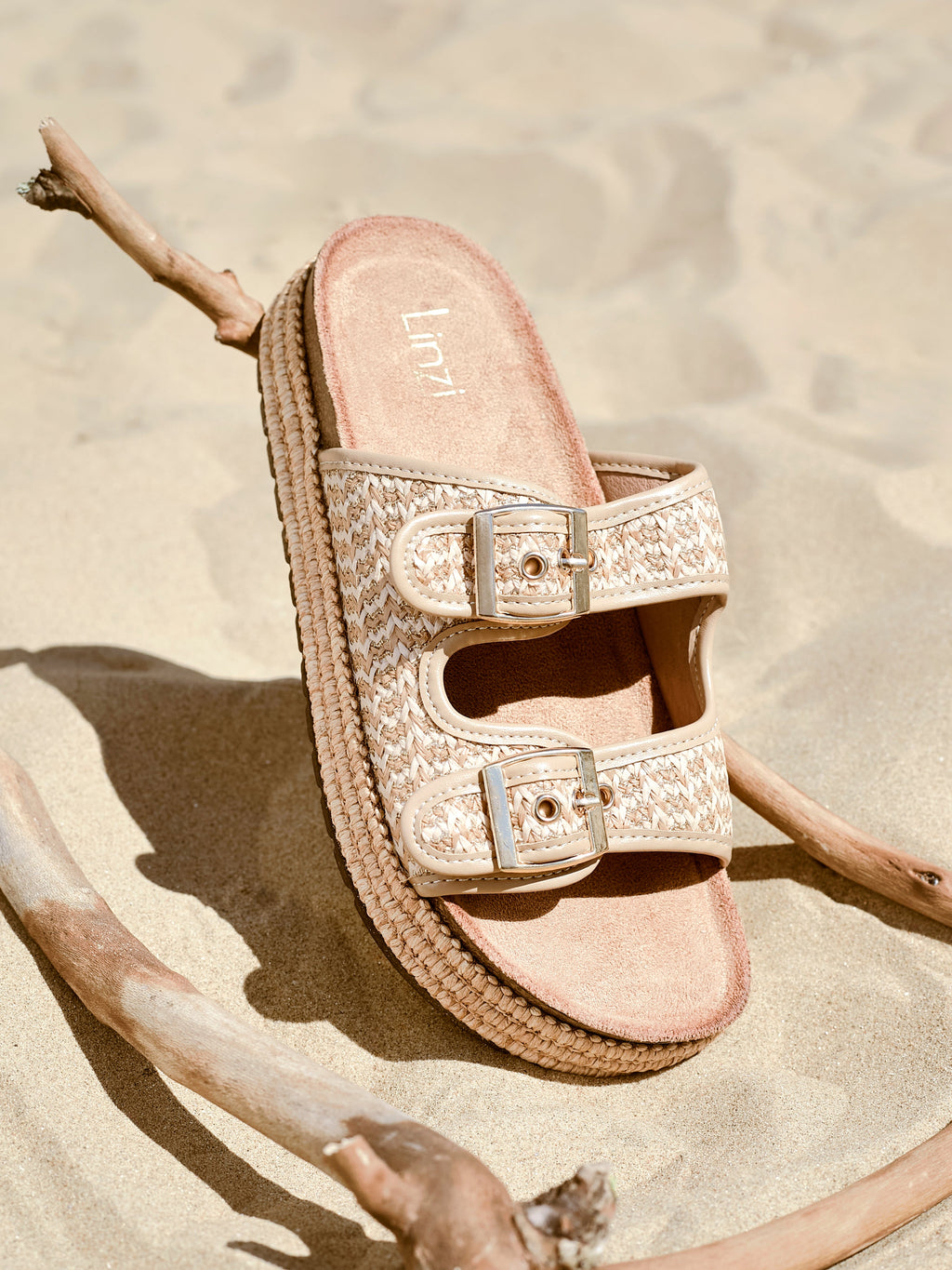 Cici Beige Flatform Slider Sandals