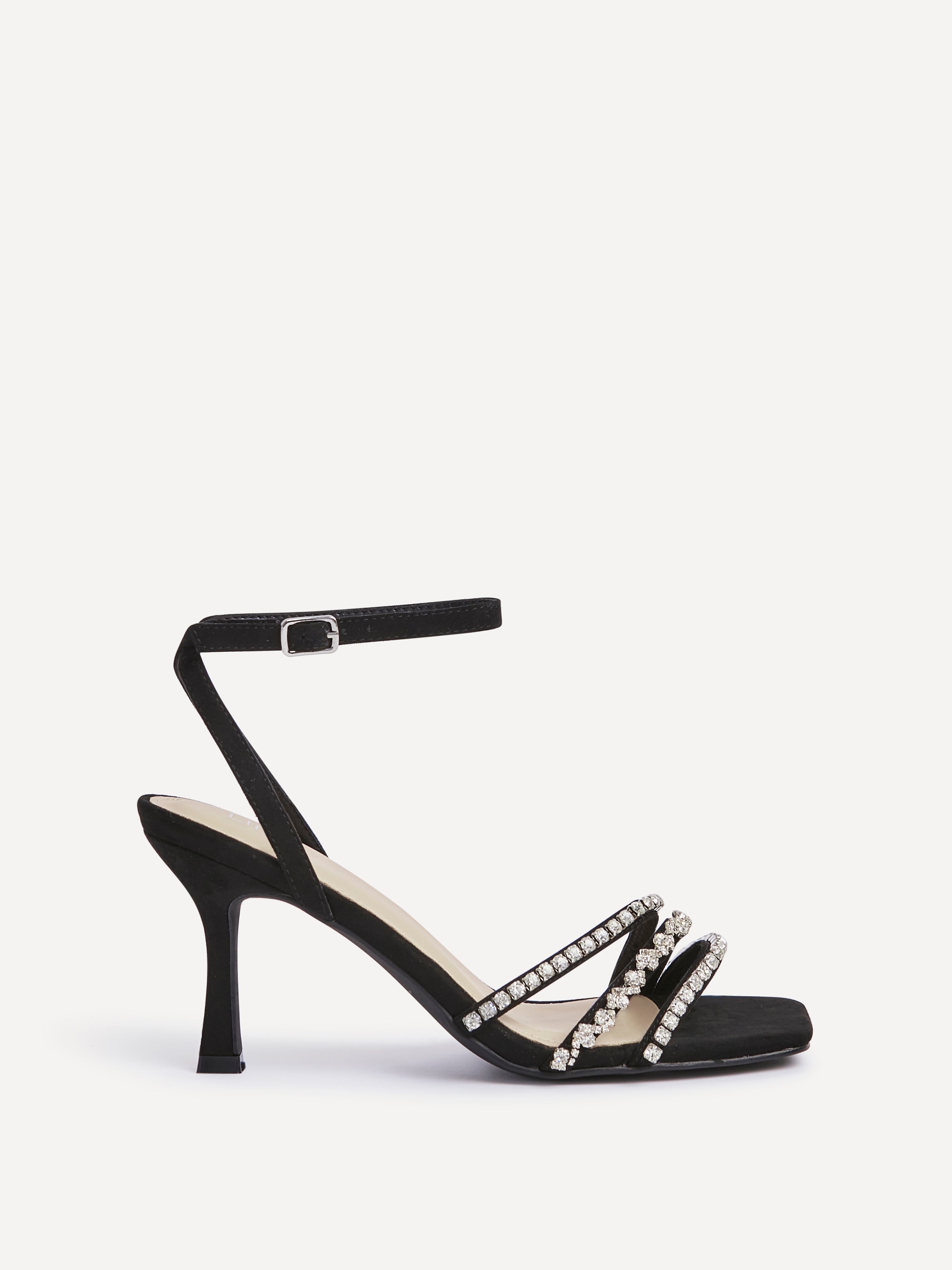 Bling Black Strappy Diamante Heels