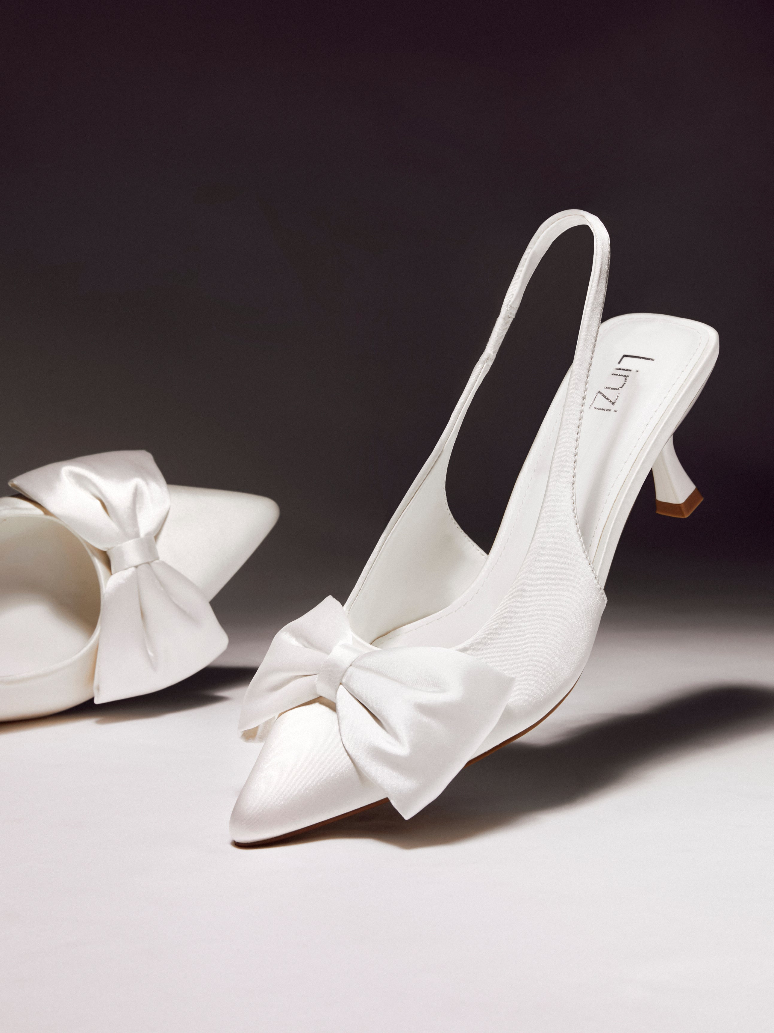 Merlot Bridal White Satin Bow Court Heels