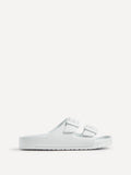 Candice White Slip On Slider Sandals