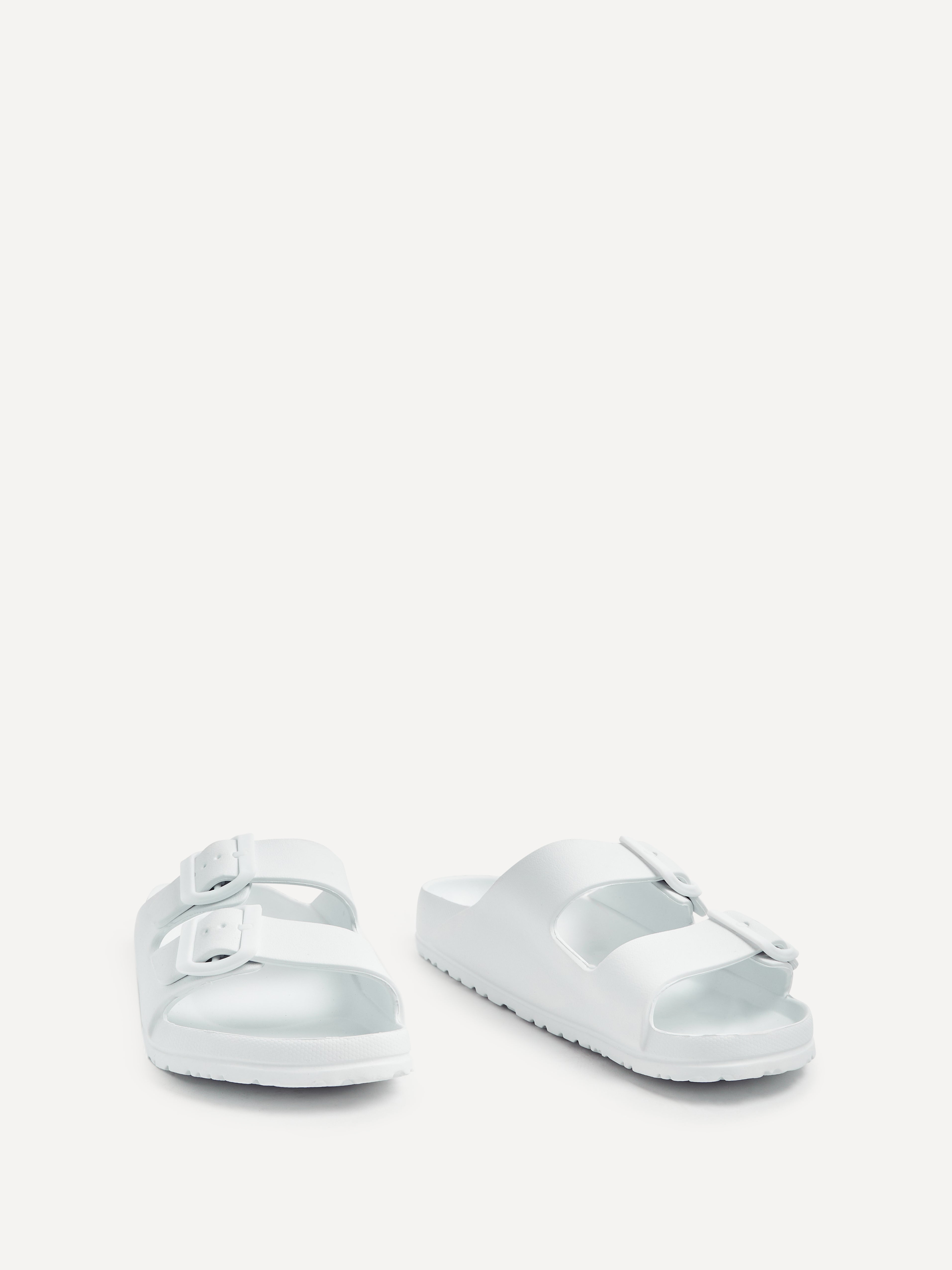 Candice White Slip On Slider Sandals