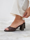 Cannes Brown Faux Suede Mule Heels