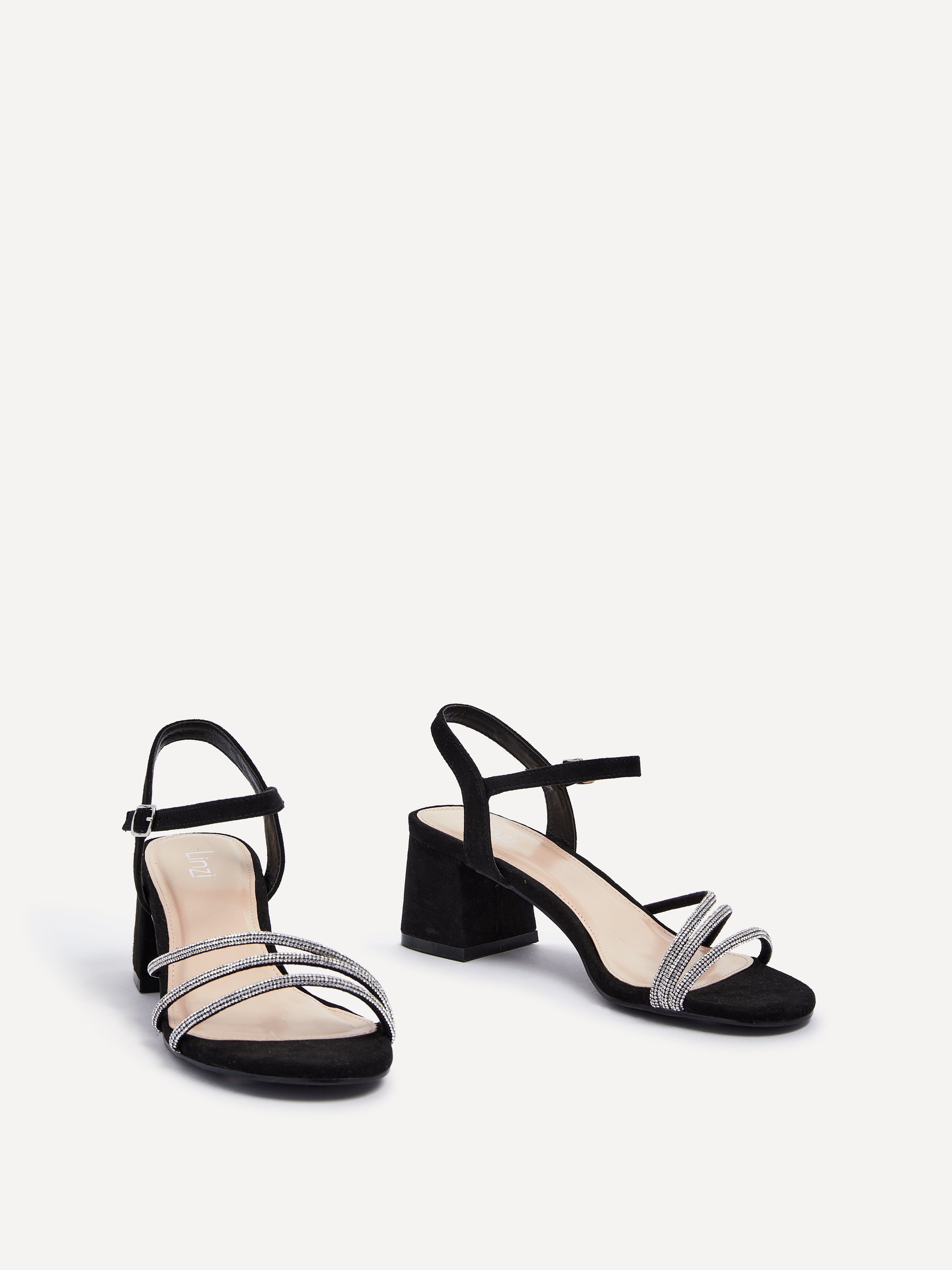 Carnation Black Diamante Heeled Sandals