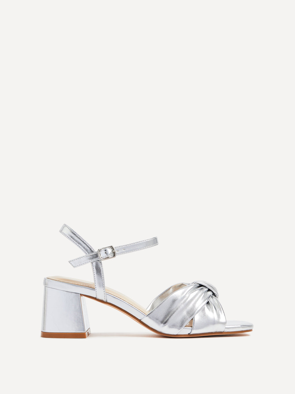 Charlotte Silver Faux Leather Knotted Heels