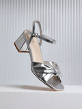 Charlotte Silver Faux Leather Knotted Heels