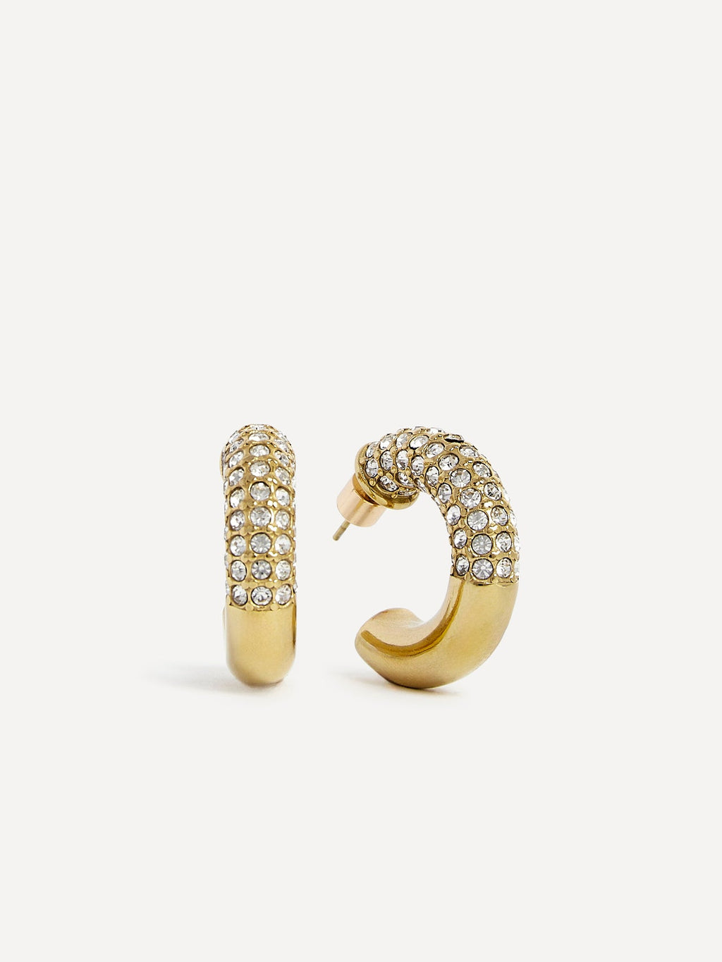 Crystal Gold Half Pavé Hoop Earrings